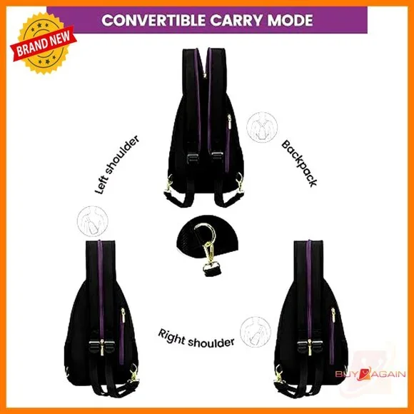 Water-Resistant Sling Backpack Crossbody Bag Convertible Daypack Travel - Picture 2 of 6